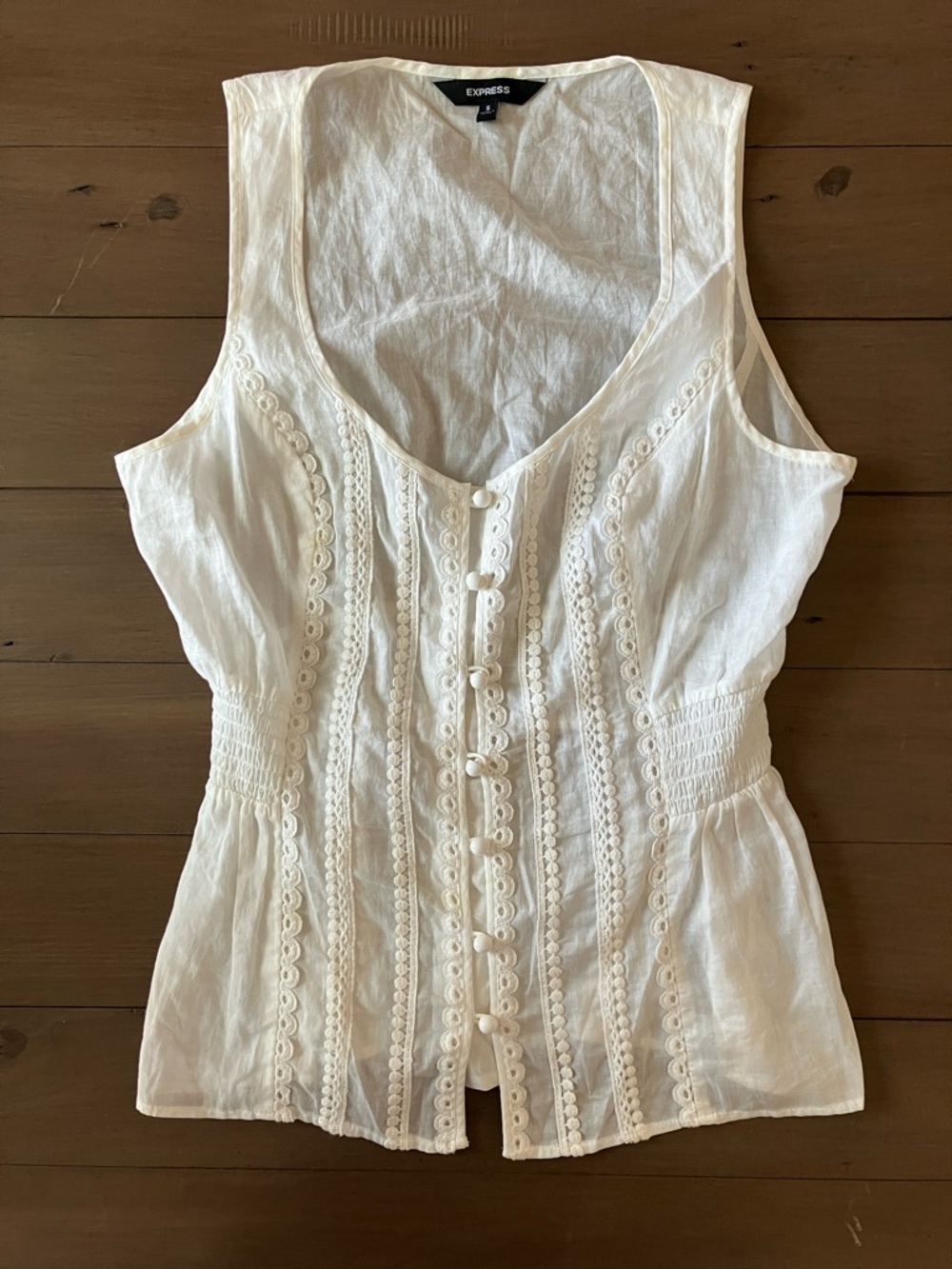 Express White Sleeveless Button-Front Lace Detail Top